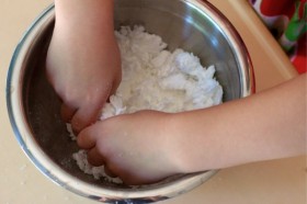 Crumble it into soap snow flakes and have the kids describe the texture