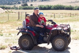 It wasn't all cowboy stuff... Great Grandpa also drove them all around his property on his ATV.  The boys sure think he is a pretty cool Grandpa!