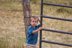 Andy loved helping close the gates to keep the cows in the right pasture.