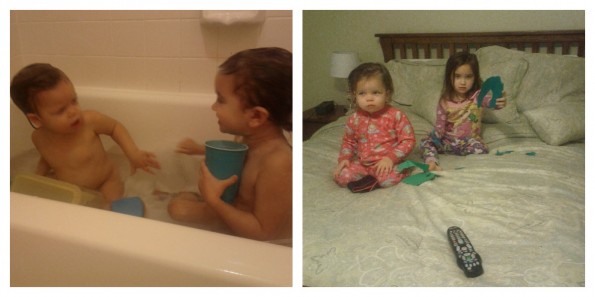 Bath and show in mommy's bed.