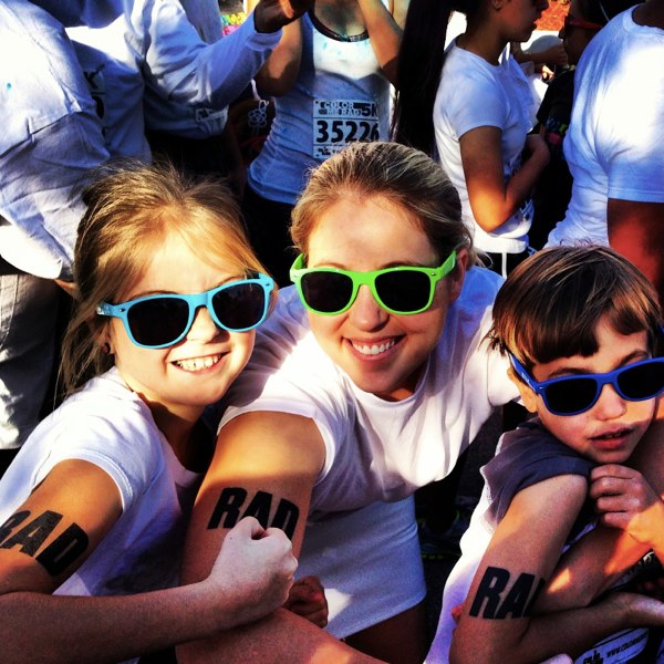 My niece, me, and my 7 year old getting ready to start the Color Me Rad race.